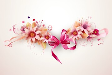 Flowers with heart ribbon on transparent background (mothers day concept)