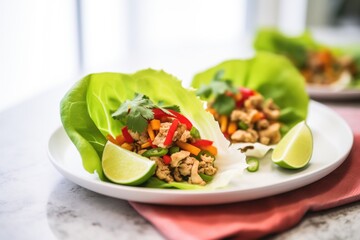 turkey lettuce wraps with a tangy lime wedge garnish
