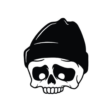 recommend clip art: Skull head with beanie hat isolated vector illustration. Design element for shirt design, logo, sign, poster, banner.