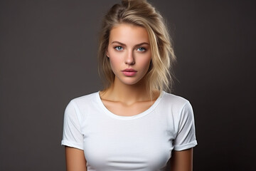 Obraz premium Woman in White Tshirt Mockup created with Generative AI