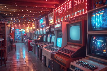 Retro old computer video game lights background