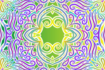 Beautiful colourful flower floral and leaf line art pattern of indonesian culture traditional tenun batik ethnic dayak background 