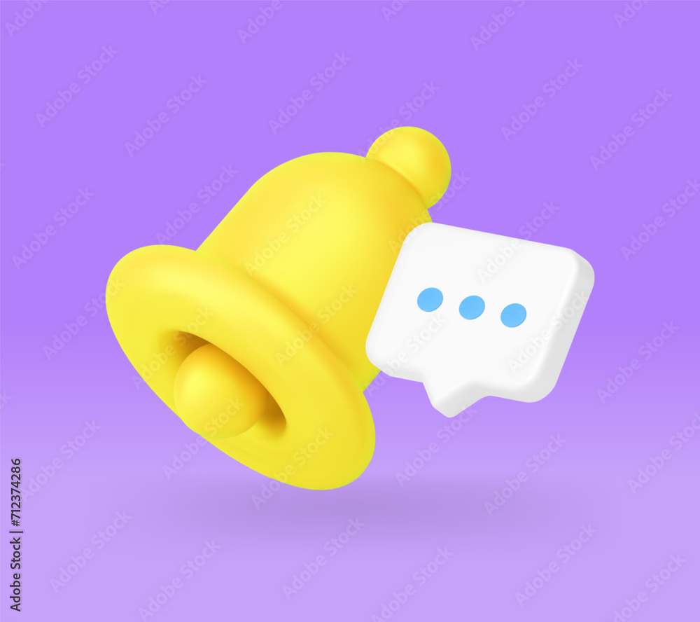 Poster chat message ring bell notification incoming inbox mailbox communication 3d icon realistic vector