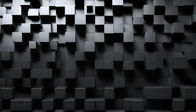 3d abstract background - black square cubes abstract business background. Modern luxury design. 3d cube constructed wall - generative AI