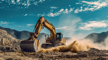 Excavators and bulldozers shaping the landscape