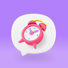 Alarm clock notification reminder in speech bubble time checking notice 3d icon realistic vector