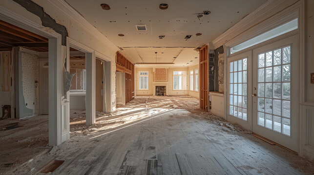 Modern minimalist house being under renovation and reconstruction