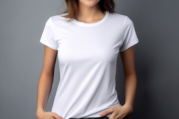 Fototapeta premium Woman in White Tshirt Mockup created with Generative AI