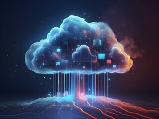 Cloud computing concept, Abstract cloud connection, high speed data transfer, big data on internet futuristic digital technology background.