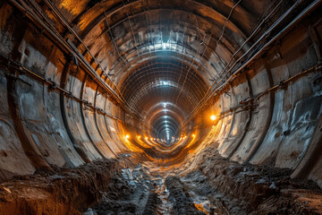 Deep construction Underground tunnel construction  with industrial environments