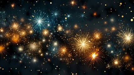 Naklejka premium Happy New Year, burning fireworks with bokeh light background