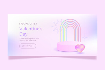 Valentine sale discount horizontal banner template with soft purple gradient background