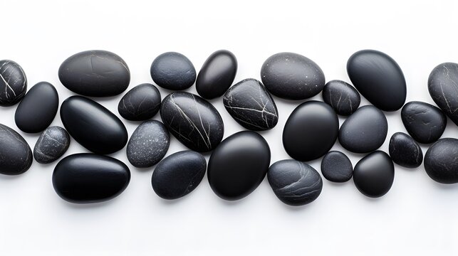 Black pebbles on white background