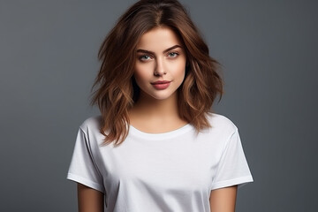 Obraz premium Woman in White Tshirt Mockup created with Generative AI
