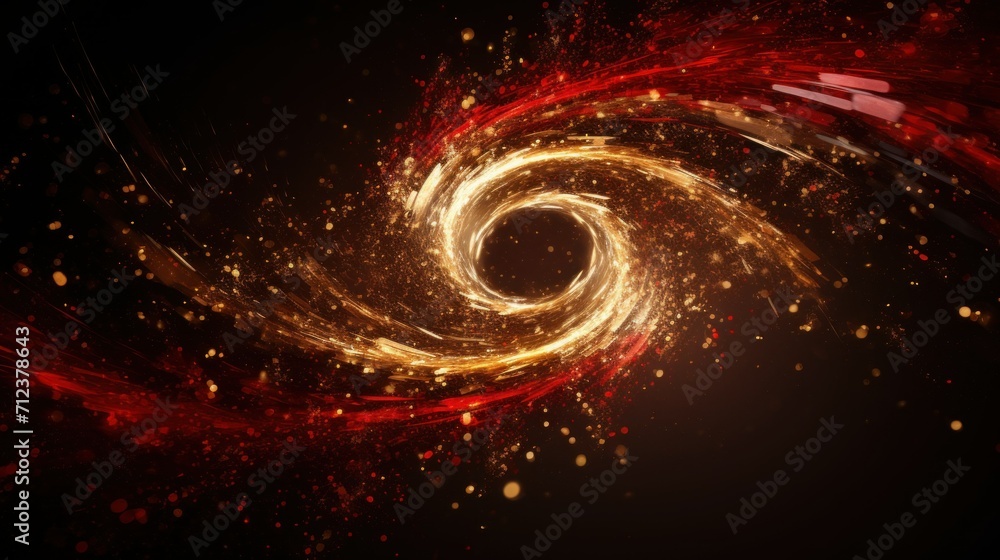 Poster abstract color dynamics. dramatic and explosive swirl of paint, with vibrant gold and red hues erupt