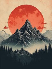 Vintage image design of mountains. Print for T-shirts.