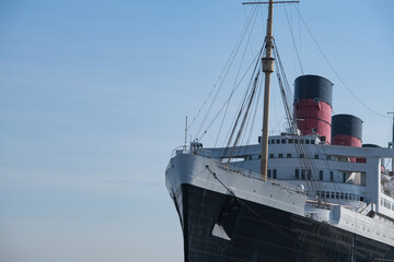 Historic ocean liner cruiseship cruise ship in port of Long Beach, California USA	