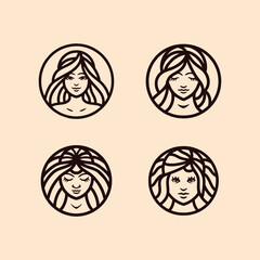 Monoline Beauty Hair Girl Vector Logo Design illustration