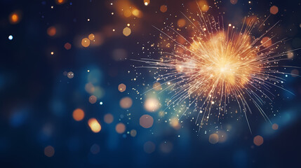 Happy New Year, burning fireworks with bokeh light background