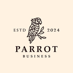 Monoline Parrot Bird Vector Logo Design illustration