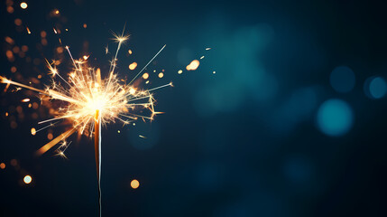Happy New Year, burning fireworks with bokeh light background