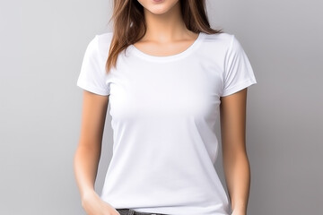 Fototapeta premium Woman in White Tshirt Mockup created with Generative AI