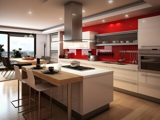 Fototapeta premium Beautiful kitchen design in a luxury home. Modern kitchen interior design with dining