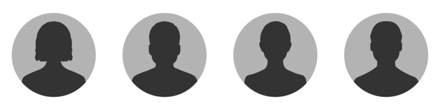 Default anonymous user portrait vector illustration flat vector designs. Man and woman vector profile silhouettes set