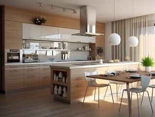 Beautiful kitchen design in a luxury home. Modern kitchen interior design with dining