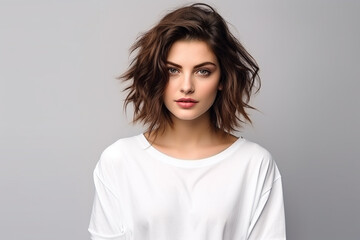 Fototapeta premium Woman in White Tshirt Mockup created with Generative AI