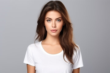 Obraz premium Woman in White Tshirt Mockup created with Generative AI