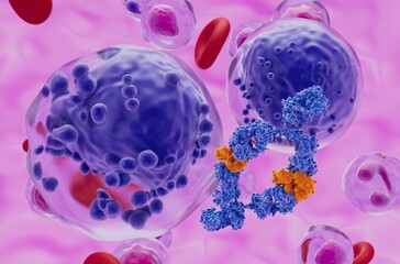 Monoclonal antibody treatment in Acute myeloid leukaemia (AML) - closeup view 3d illustration - obrazy, fototapety, plakaty