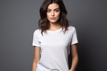 Obraz premium Woman in White Tshirt Mockup created with Generative AI