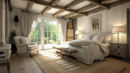 French country interior design of modern bedroom in farmhouse