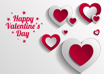 Beautiful happy valentine's day background design with shiny red hearts