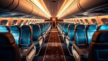 Fototapeta premium View of modern airplane cabin