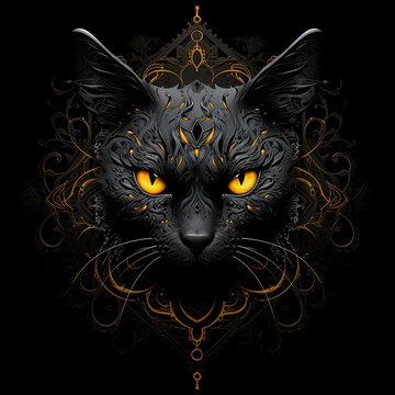 Awesome black cat face art illustration 