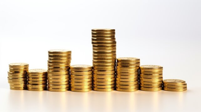Image of stack of golden coins isolated over white background.  Earning profit concept.