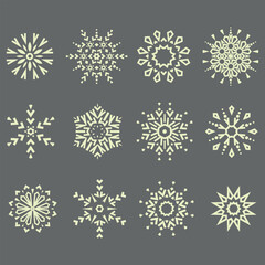 Snowflakes icon collection. Graphic modern gray and beige ornament