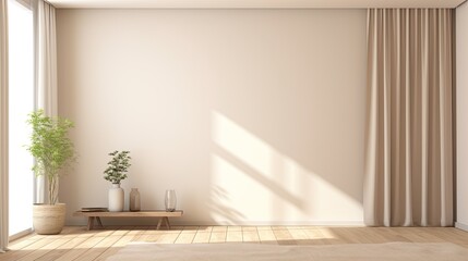Minimalist Interior Design with Empty room, Beige Wall, Light window. White background minimal. Copy space for displaying your product