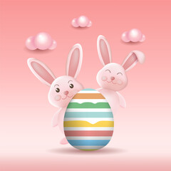 Easter poster template with Easter eggs on a light background. Easter bunny, greetings and gifts for Easter Day