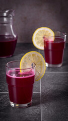 Vitamin juice with beetroot, lemon and celery