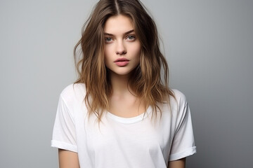 Obraz premium Woman in White Tshirt Mockup created with Generative AI