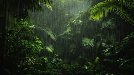 Dia chuvoso na floresta tropical  - obrazy, fototapety, plakaty