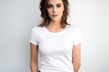 Obraz premium Woman in White Tshirt Mockup created with Generative AI