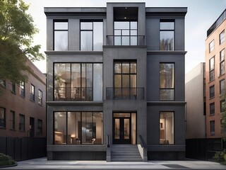 New York individual home, three story building with concrete walls.