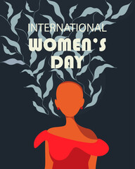 Woman with leaves in her hair. Happy International Women's Day. Illustration for March 8. Vector illustration.