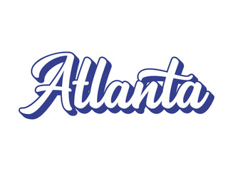 Handwritten word Atlanta. Name of State capital of Georgia. 3D vintage, retro lettering for poster, sticker, flyer, header, card, clothing