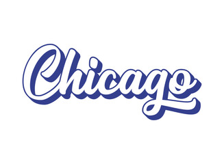 Handwritten word Chicago.  3D vintage, retro lettering for poster, sticker, flyer, header, card, clothing