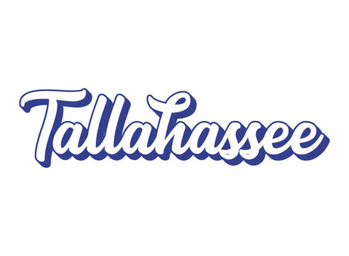 Handwritten word Tallahassee. Name of State capital of  Florida. 3D vintage, retro lettering for poster, sticker, flyer, header, card, clothing